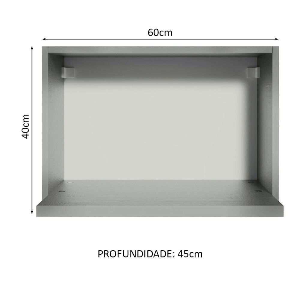 Armário Aéreo Madesa 60 cm com Nicho para Microondas e Forno Elétrico Cinza Nice Madesa Cinza