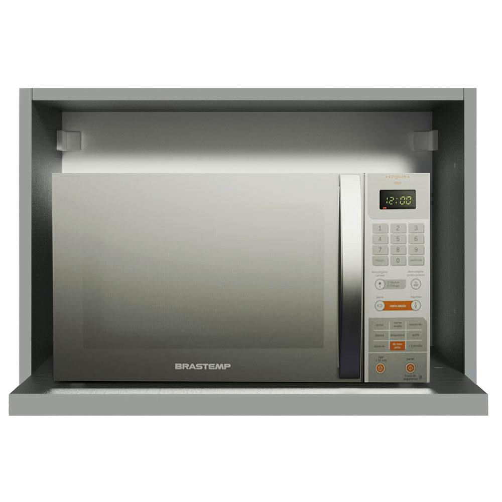 Armário Aéreo Madesa 60 cm com Nicho para Microondas e Forno Elétrico Cinza Nice Madesa Cinza