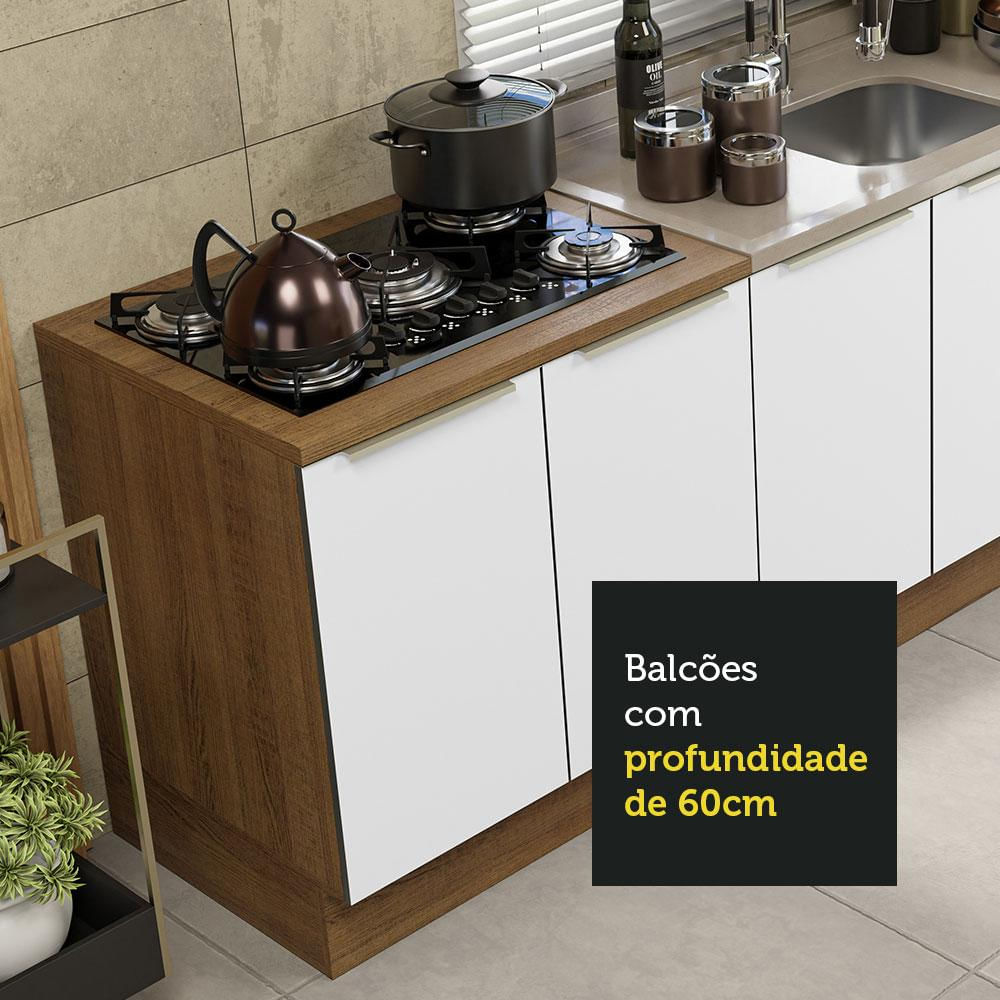 Kit com 2 Balcões de Cozinha Madesa Lux 4 Portas 3 Gavetas (Sem Tampo e Pia) Rustic/Branco Veludo Branco