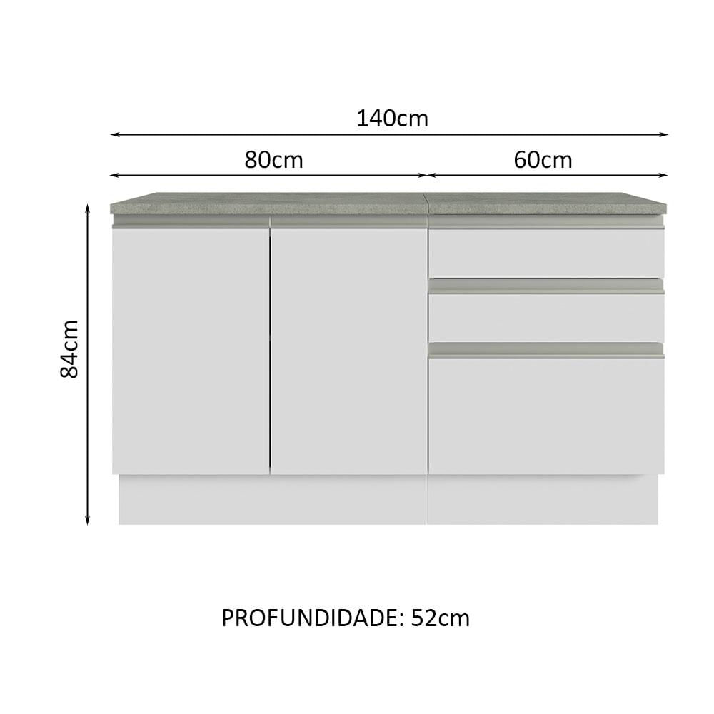 Armário Gabinete para Banheiro 140cm 2 Portas 3 Gavetas Branco Madesa Branco