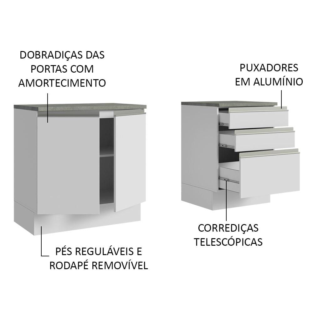 Armário Gabinete para Banheiro 140cm 2 Portas 3 Gavetas Branco Madesa Branco