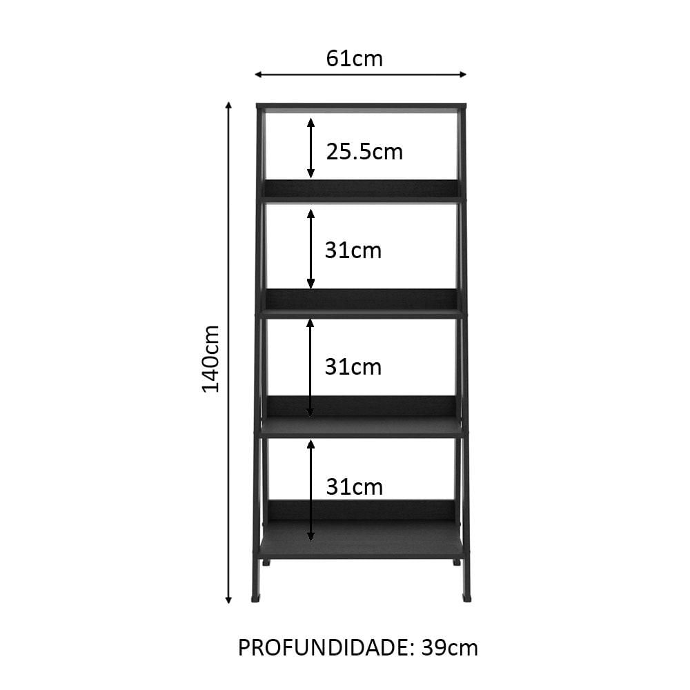 Estante Escada para Livros com 4 Prateleiras Madesa Preto