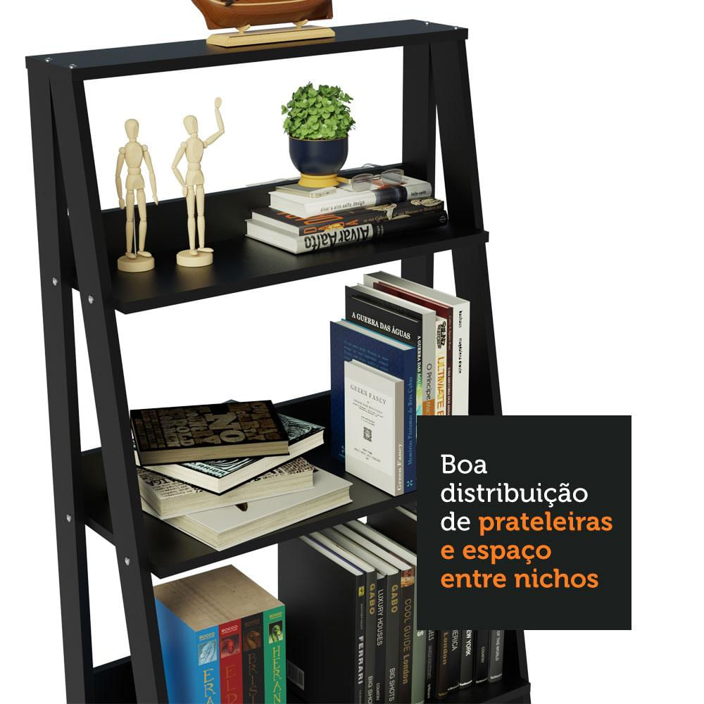 Estante Escada para Livros com 4 Prateleiras Madesa Preto