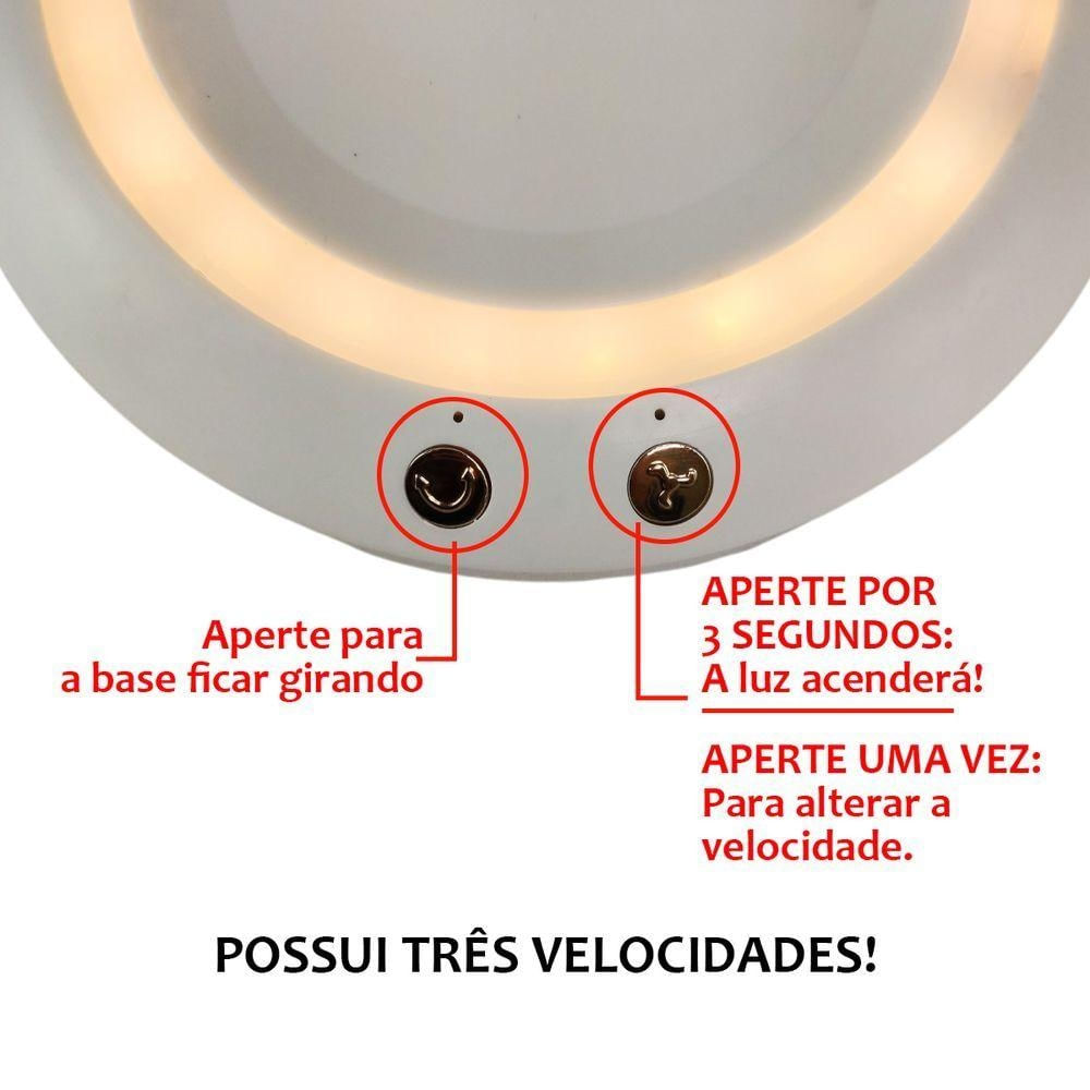 Ventilador Mesa Dobravel 3 Velocidades Portatil Luz Led Usb Verao Sol Calor Decoraçao Escrivaninha Penteadeira