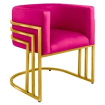 Cadeira Poltrona Luxo Base De Metal Tripla Dourado Sala De Jantar Recepção Veludo Rosa Pink Do Lar Móveis E Decoração