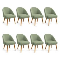 Kit 08 Cadeiras Poltrona De Jantar Estofada Luna Boucle Pés Palito Castanho - Pallazio Cor Verde Pistache