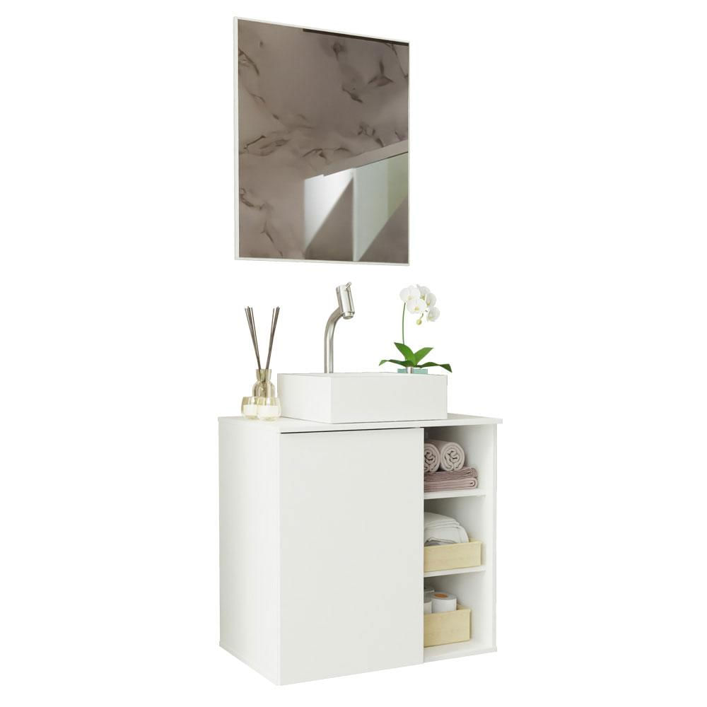 Armário Gabinete com Espelho para Banheiro 60cm Branco Madesa Branco