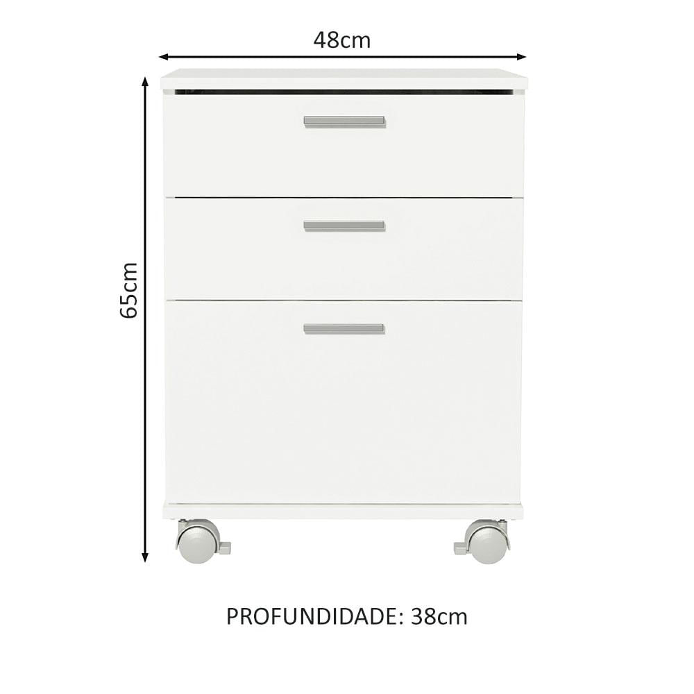 Gaveteiro para Banheiro Branco com 3 Gavetas e Rodinhas Madesa Branco