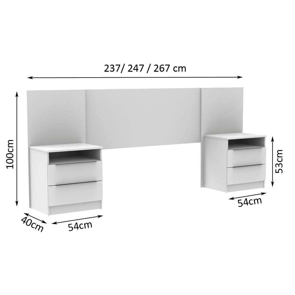 Quarto Completo com Guarda Roupa Luke e Cabeceira com 2 Mesas Laterais Madesa - Branco Branco