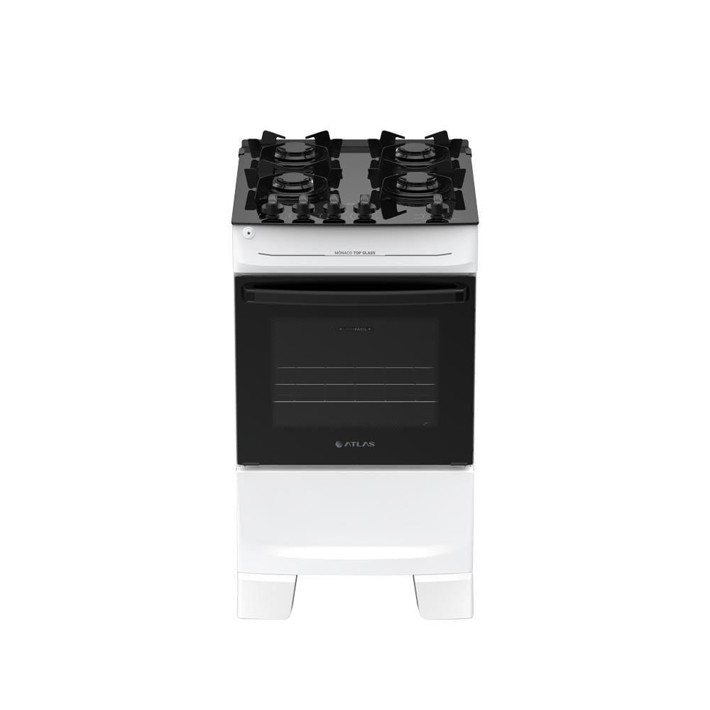 Fogão 4 Bocas Atlas Mônaco Top Glass Mesa De Vidro Branco Bivolt