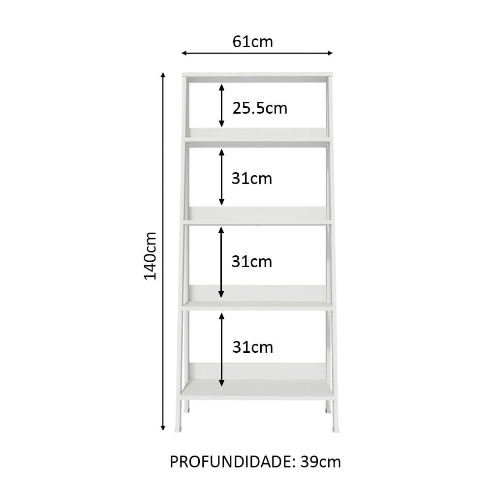 Estante Escada para Livros com 4 Prateleiras Madesa Branco