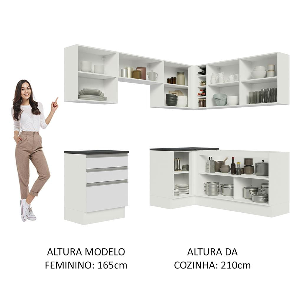 Cozinha Completa de Canto 100% MDF Madesa Acordes 409001 Armário e Balcão - Frentes Branco Brilho Branco