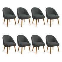 Kit 08 Cadeiras Poltrona De Jantar Estofada Luna Boucle Pés Palito Castanho - Pallazio Cor Grafite