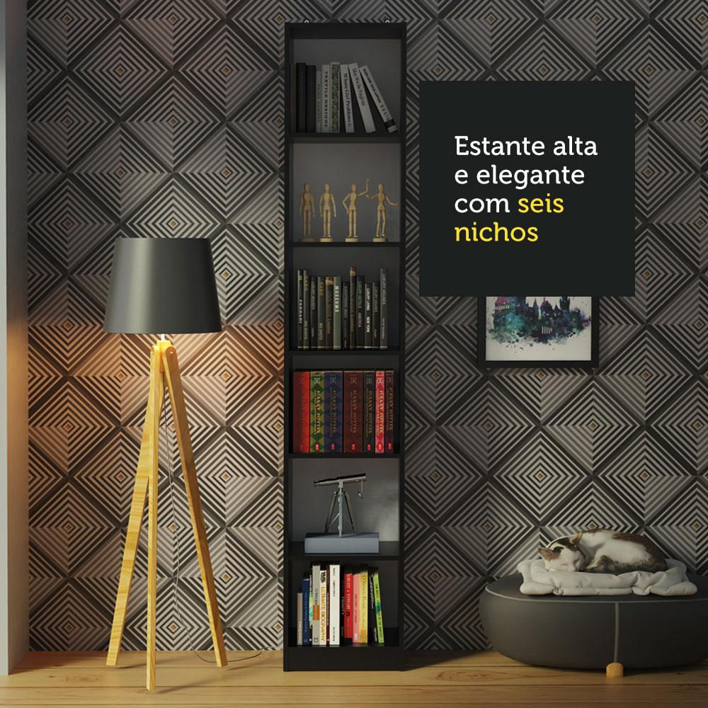 Estante Livreiro Madesa 6906 com 6 Nichos - Preto Preto