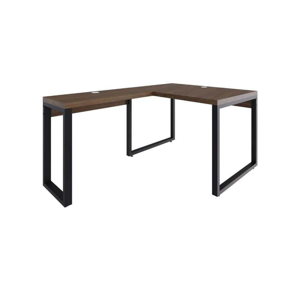 Mesa Em L Operacional 120x160x75cm Yon - Nogueira-est.preta Nogueira-est.preta