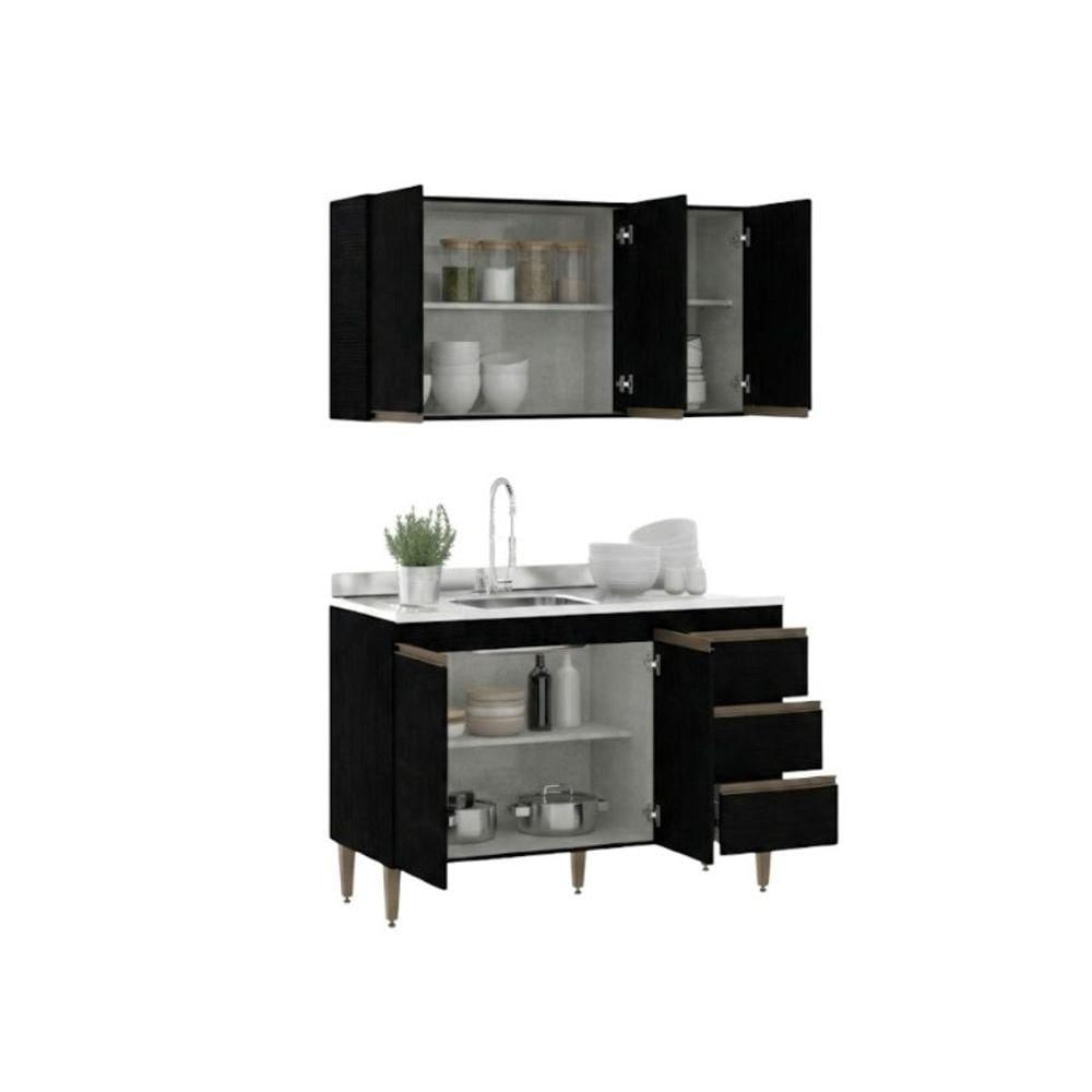 Armário De Cozinha Compacta Modulada 2 Peças Milão Menu Móveis Preto