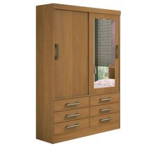 Guarda Roupa Solteiro Com Espelho 2 Portas 6 Gavetas - Meridian -cinamomo - Móveis D'doro