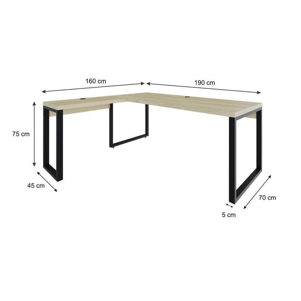 Mesa Em L Presidente 190x160x75cm Yon - Ciliegio-est.preta Ciliegio-est.preta