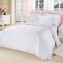 Kit Edredom Emozione Casal King Size 5 Peças Percal 200 Fios 100% Algodão Bordado - Branco