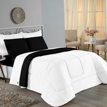 Edredom Queen Nobre 1 Peça Dupla Face 2,20m X 2,40m Malha 100% Algodão - Branco / Preto