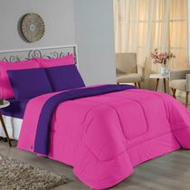 Edredom Casal Nobre 1 Peça Dupla Face 2,00m X 2,20m Malha 100% Algodão - Pink / Roxo