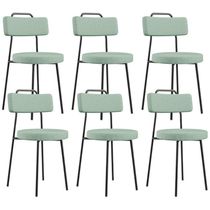 Kit 06 Cadeiras Decorativa Estofada Para Sala De Jantar Barcelona L02 Linho Verde Menta - Lyam Decor