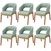 Kit 06 Cadeiras De Jantar E Estar Living Estofada Lince L02 Linho Verde Menta - Lyam Decor