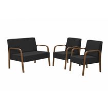 Conjunto Poltronas Jade Braço Madeira Suede Preto