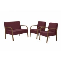Conjunto Poltronas Jade Braço Madeira Suede Bordô