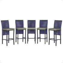 5 Banqueta Em Alumínio Roma Preta Corda Náutica Tecido 8 Azul