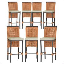 07 Banquetas Em Alumínio Roma Preta Corda Náutica Tecido 7 Terra Cota