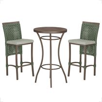 Mesa Bistrô 2 Banquetas Roma Marrom Corda Náutica 3 Trama Verde