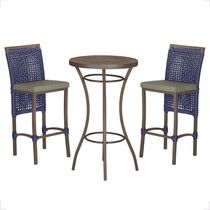 Mesa Bistrô E 2 Banquetas Roma Marrom Corda Estofado 7 Trama Azul
