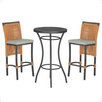 Mesa Bistrô Com 2 Banquetas Roma Preta Corda Náutica 3 Trama Terra Cota