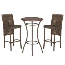 Mesa Bistrô E 2 Banquetas Roma Marrom Corda Estofado 9 Trama Marrom