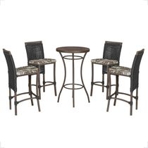 Mesa Bistrô E 4 Banquetas Roma Marrom Corda Estofado 6 Trama Preto