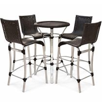 4 Banquetas Haiti + Mesa Bistrô Alumínio Com Tampo Tramado Tabaco