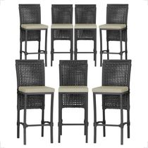 07 Banquetas Em Alumínio Roma Preta Corda Náutica Tecido 7 Preto