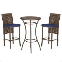 Mesa Bistrô 2 Banquetas Roma Marrom Corda Estofado 10 Trama Marrom