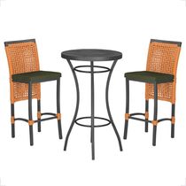 Mesa Bistro E 2 Banquetas Roma Preta Corda Náutica 13 Trama Terra Cota