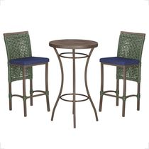 Mesa Bistrô 2 Banquetas Roma Marrom Corda Estofado 10 Trama Verde