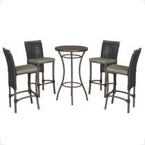 Mesa Bistrô E 4 Banquetas Roma Marrom Corda Estofado 8 Trama Preto