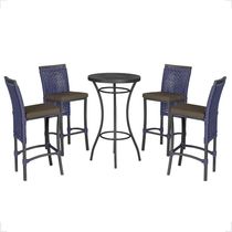 Mesa Bistrô E 4 Banquetas Roma Preta Corda Estofado 9 Trama Azul