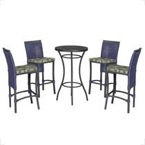 Mesa Bistrô E 4 Banquetas Roma Preta Corda Estofado 5 Trama Azul