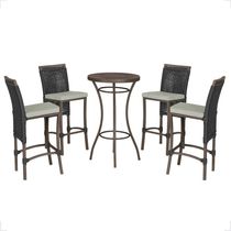 Mesa Bistrô 4 Banquetas Roma Marrom Corda Náutica 3 Trama Preto