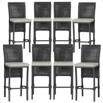 8 Banqueta Em Alumínio Roma Preta Corda Náutica Tecido 3 Preto