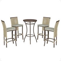Mesa Bistrô 4 Banquetas Roma Marrom Corda Náutica 3 Trama Rami