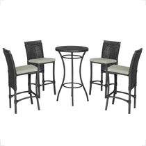 Mesa Bistrô Com 4 Banquetas Roma Preta Corda Náutica 3 Trama Preto