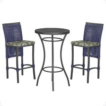 Mesa Bistrô 2 Banquetas Roma Preta Náutica Estofado 5 Trama Azul