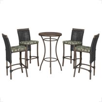 Mesa Bistrô E 4 Banquetas Roma Marrom Corda Estofado 5 Trama Preto